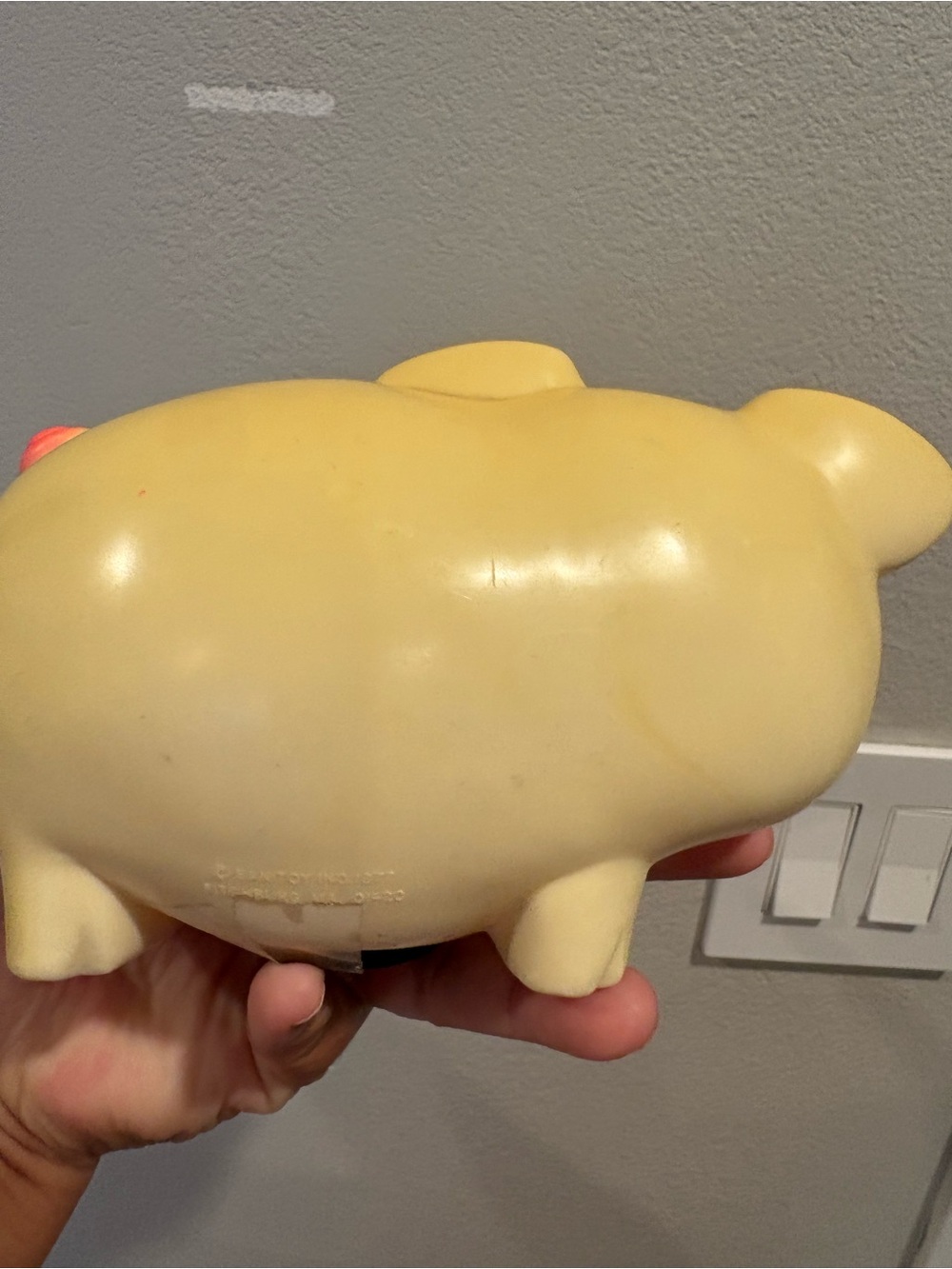 Vintage 1977 Sanitoy Yellow Plastic Piggy Bank Hand Painted Bright Colors - Picture 6 of 10